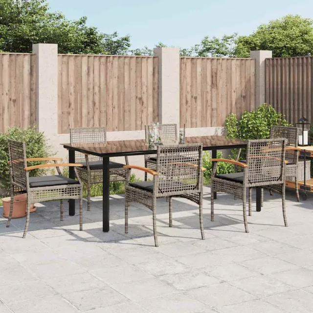 vidaXL 7-delige Tuinset met kussens poly rattan grijs, foto 2
