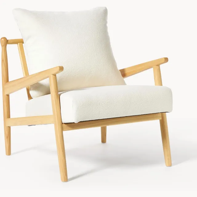 Westwing Collection Bouclé loungefauteuil Mikkel wit
