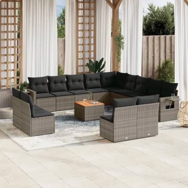 vidaXL 14-delige Loungeset met kussens poly rattan grijs, foto 2