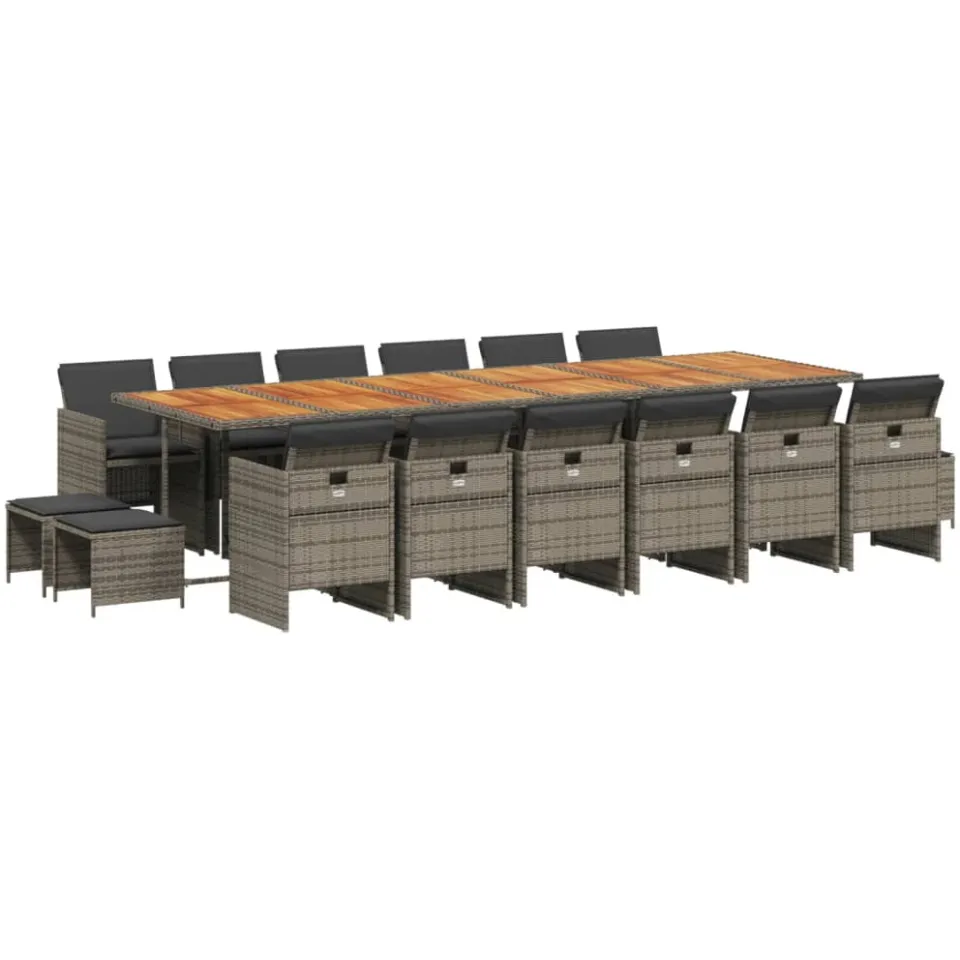 vidaXL 17-delige Tuinset met kussens poly rattan grijs, foto 3