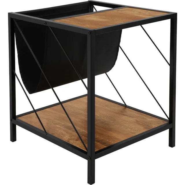 ml-design bijzettafel 48x43x54 cm, bruin in rustieke eik, houten banktafel, woonkamertafel met stalen frame en 2 planken, salontafel met tijdschriftenvak, salontafel, tafel voor in de woonkamer
