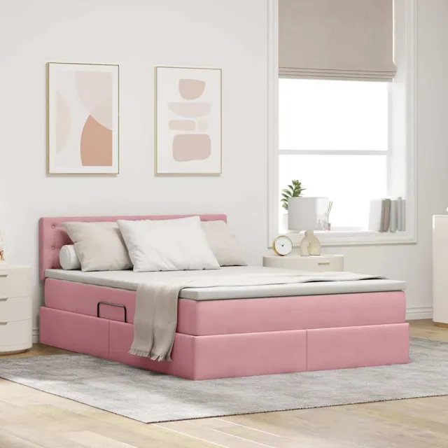 vidaXL Opslag bed met hoofdeinde Roze 140 x 200 cm Fluweel