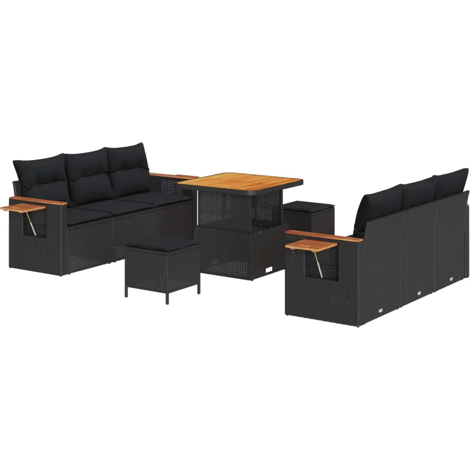 vidaXL Tuinbankenset 9 st Zwart poly rattan, foto 4