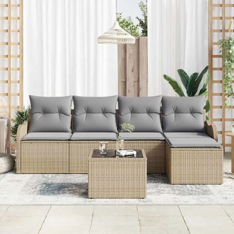 vidaXL Tuin Sofa Set 6 st Beige en Licht Grijs poly rattan, foto 3
