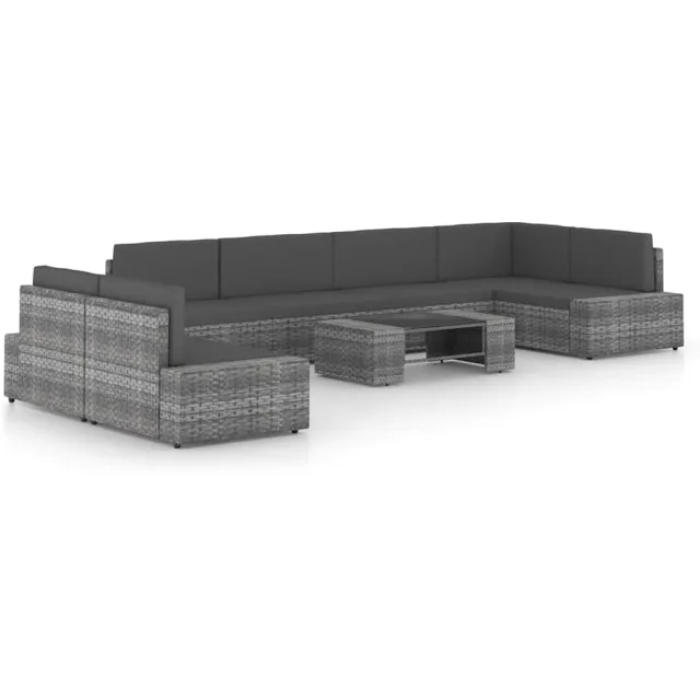 vidaXL 8-delige Loungeset met kussens poly rattan grijs