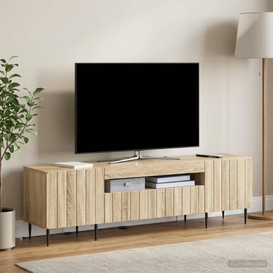 vidaXL LED tv-meubel ZWOLLE 153 x 35 x 43 cm Sonoma Eiken Bewerkt hout, foto 4