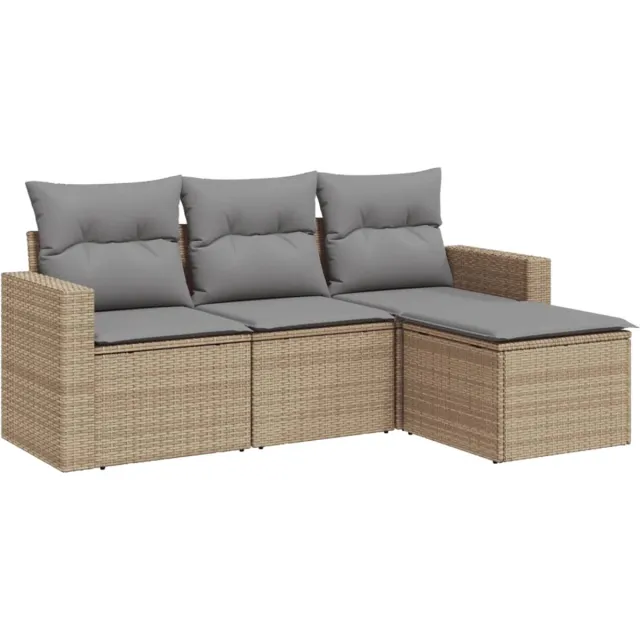 vidaXL 4-delige - Loungeset - met - kussens - poly - rattan - beige