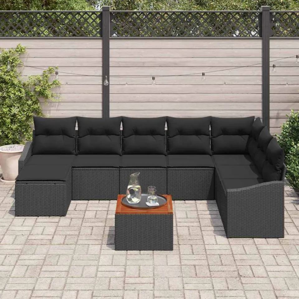 vidaXL Tuinbankenset 9 st Zwart poly rattan, foto 3