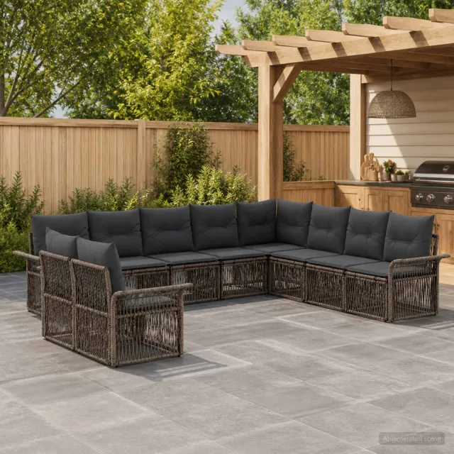 vidaXL Tuinbankenset 10 st 10-zits Grijs poly rattan