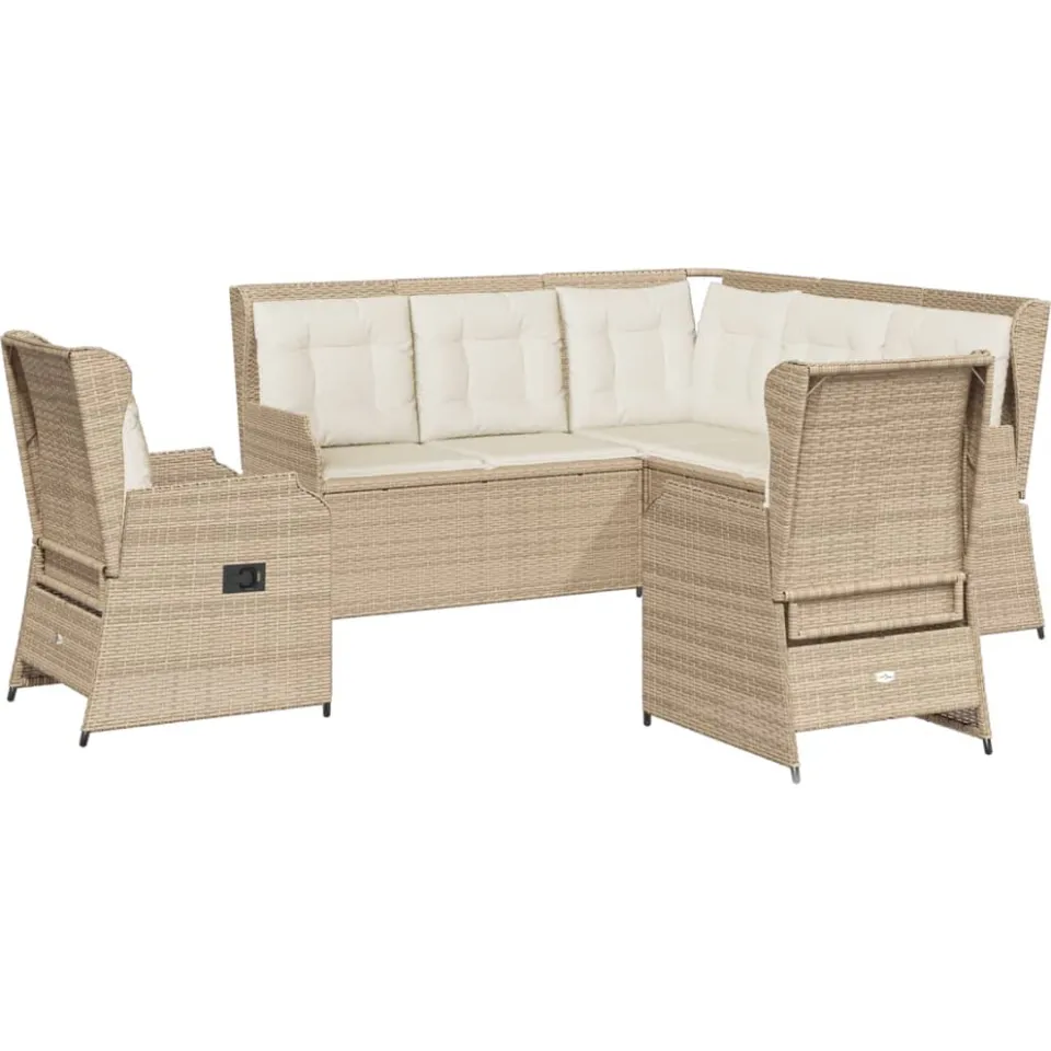 vidaXL 5-delige Loungeset met kussens poly rattan beige, foto 3