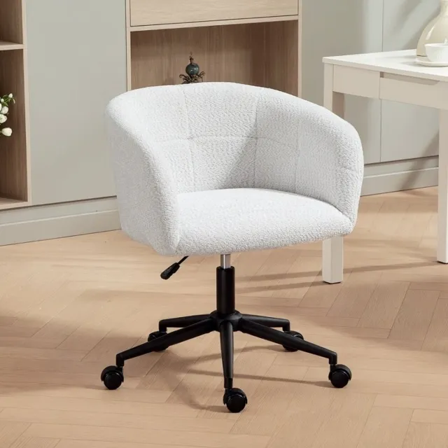 MEUNIQ bureaustoel met vaste armleuningen, 65 x 59 x 75-85 cm, 360° draaibaar, in hoogte verstelbaar 46-56 cm, met wielen, crème Cream White