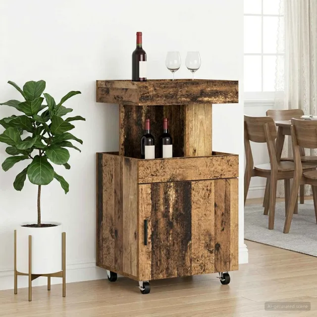 vidaXL Serveerwagen Oud hout 50 x 41 x 89 cm Bewerkt hout bruin, foto 2