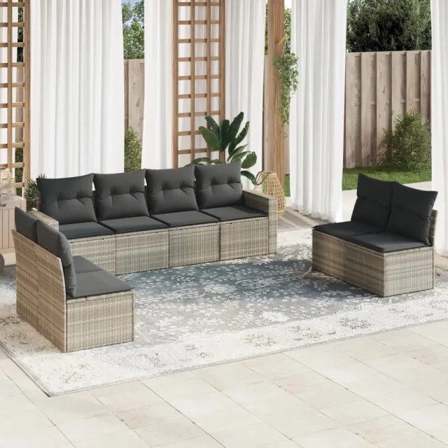 vidaXL 8-delige Loungeset met kussens poly rattan lichtgrijs grijs, foto 2