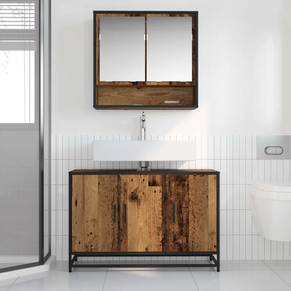 vidaXL Badkamermeubelset 2 st Oud Hout 90 x 33 x 60 cm Bewerkt hout bruin, foto 4