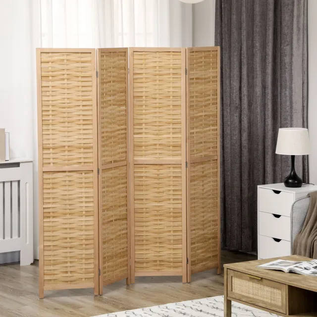 REDOM Kamerscherm - 4-delig opvouwbaar - Met metalen scharnieren - Handgeweven stijl - Woonkamer, slaapkamer en homeoffice - Hout - Natuurlijk hout - 160 x 170 cm Natural Wood