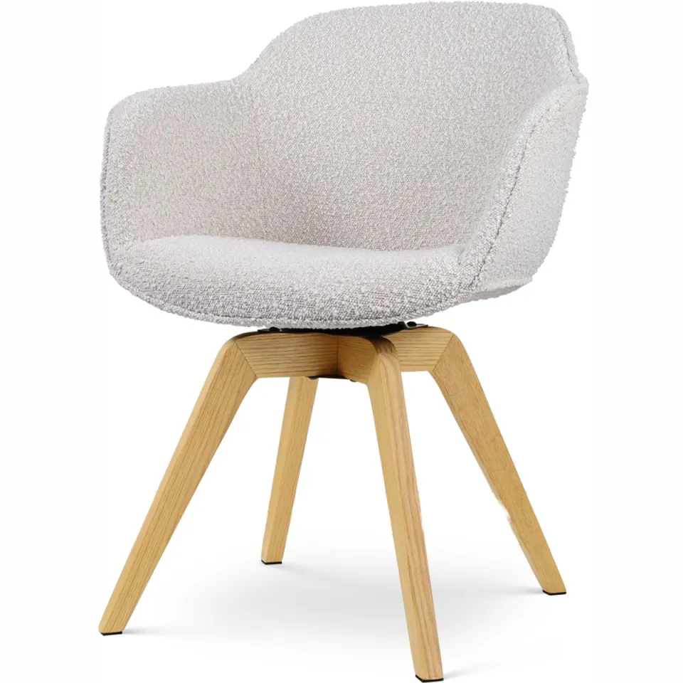Nolon Noor-Mare draaibare eetkamerstoel bouclé beige - houten onderstel