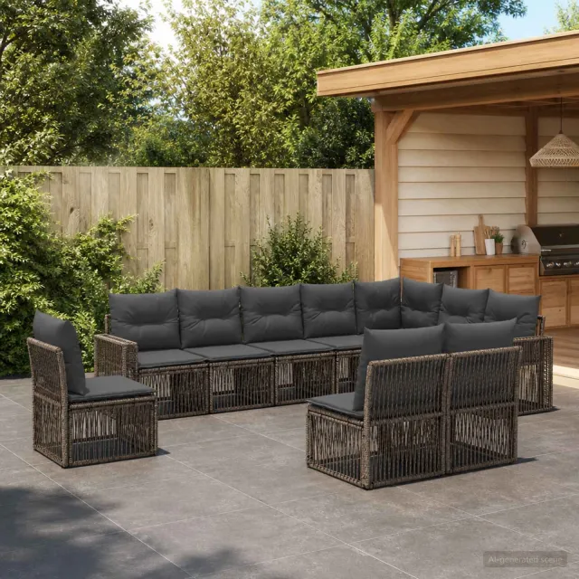 vidaXL Tuinbankenset 10 st 10-zits Grijs en Donkergrijs poly rattan, foto 2