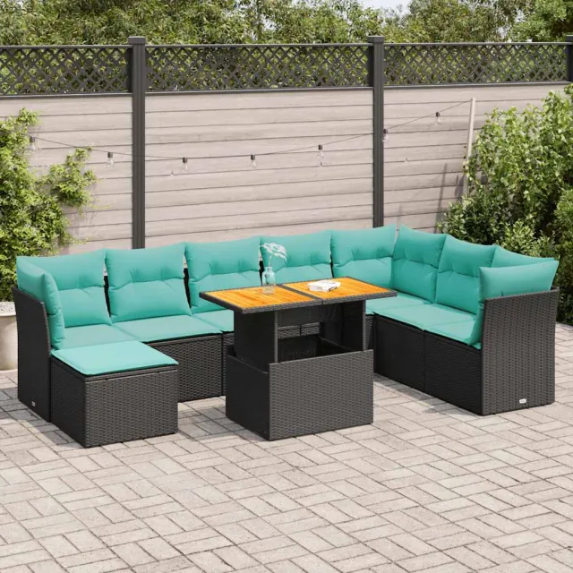 vidaXL 6-delige Loungeset met kussens poly rattan zwart, foto 2