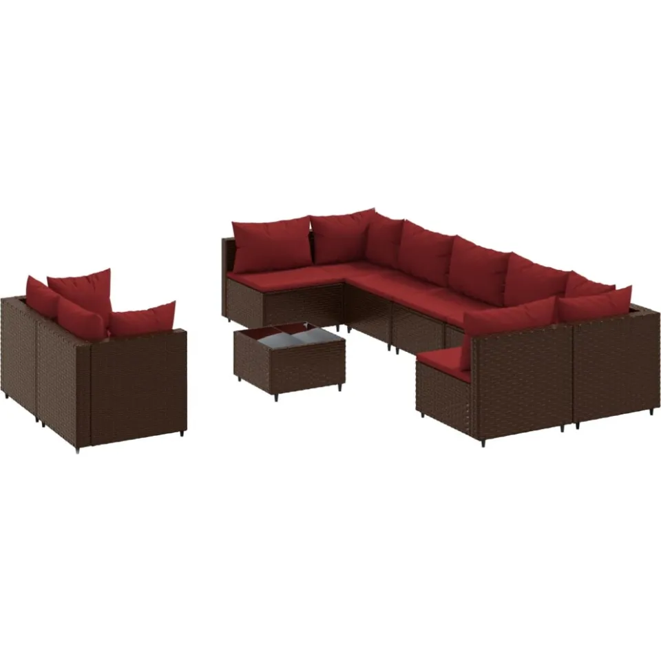 vidaXL 10-delige Loungeset met kussens poly rattan bruin, foto 4