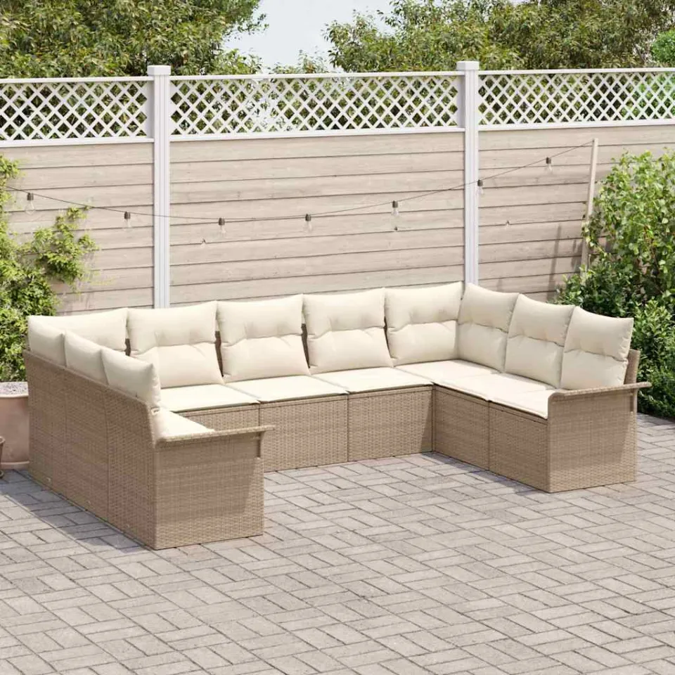 vidaXL Tuin Sofa Set 9 st Beige poly rattan, foto 3