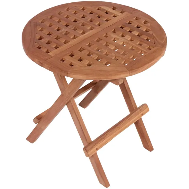 Famanu Inklapbare bijzettafel van massief hout, rond, 50 cm, weerbestendig, ideaal voor balkon en terras Bruin