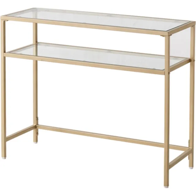 Happyment Console tafel Deluxe - Transparant - Wandtafel - Bijzettafel - Haltafel - Sidetable - Goud - 2 lagen - 100cm