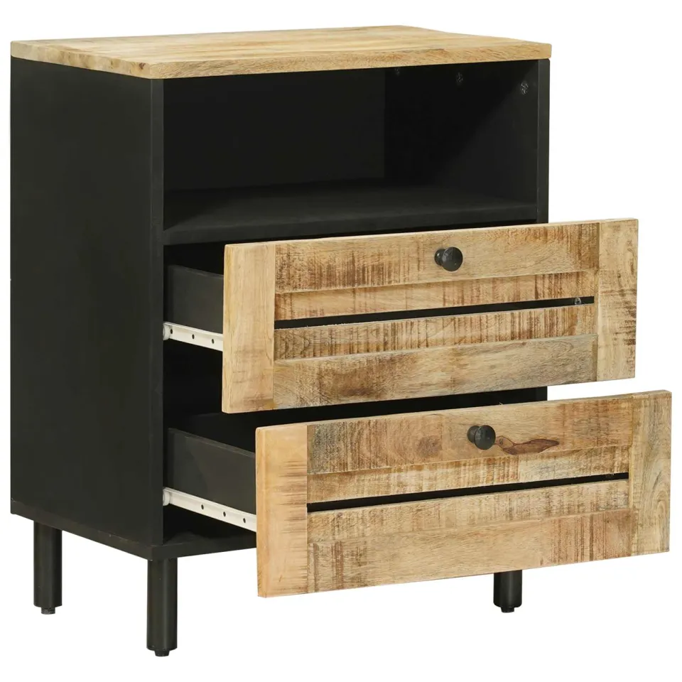 vidaXL Nachtkastje Bruin en zwart 50 x 33 x 60 cm Massief Mango Hout