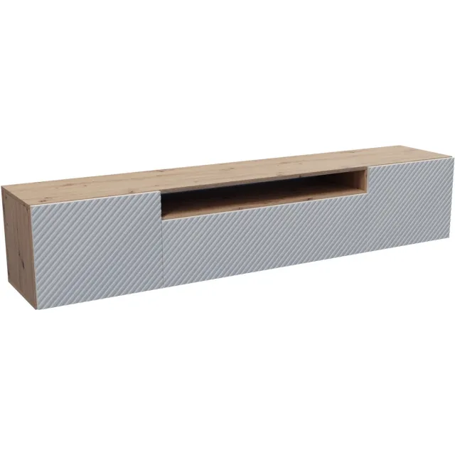 Margaret Hadas24 TV-kast Nicole, woonwand, lowboard, tv-standaard, woonwand, woonkamer, tv-meubel, woonkamermeubilair, televisie, highboard, TV-kast, tv-lowboard, 200 cm, 3 deuren, wit, bruin