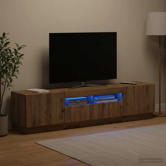 vidaXL LED tv-meubel HOORN 3 st Artisanaal eiken Bewerkt hout, foto 2
