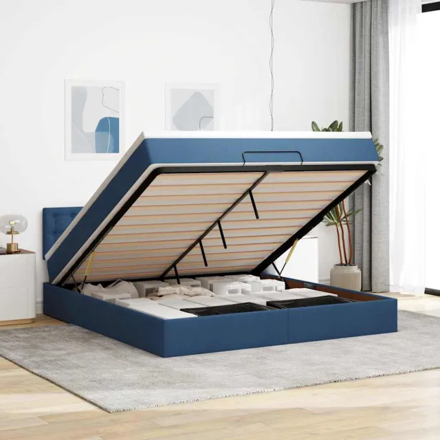 vidaXL Ottoman bed met matras 160x200cm stof blauw