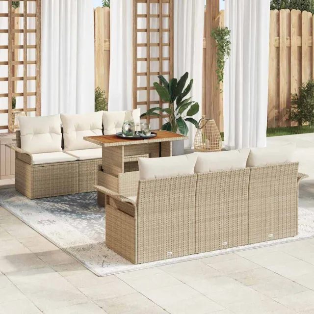 vidaXL Tuin Sofa Set 7 st Beige Poly riet, foto 2