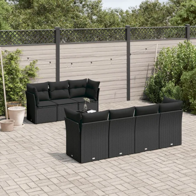 vidaXL 8-delige Loungeset met kussens poly rattan zwart, foto 2