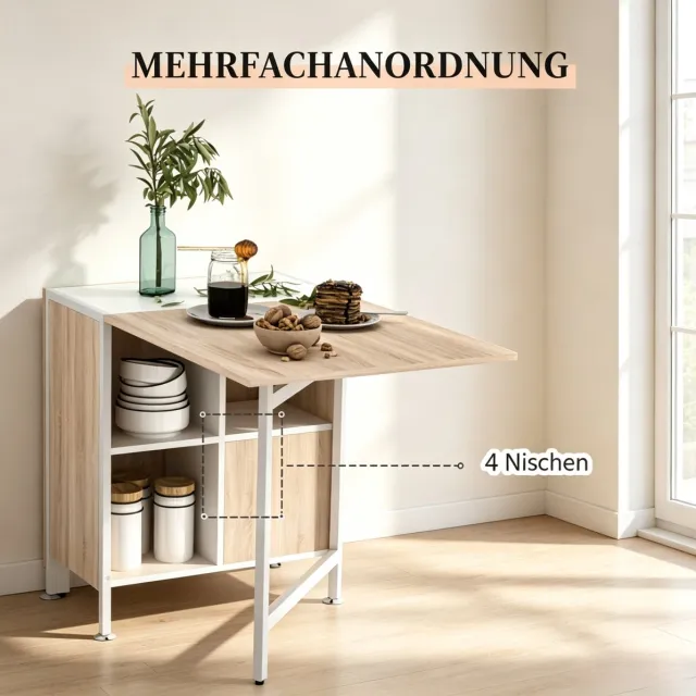 OKWISH Eettafel - Uitschuifbaar En Opklapbaar - Met Opbergruimte - Modern Ontwerp - Wit Licht Eiken - 170x60x75 Cm