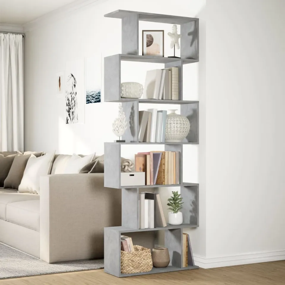 vidaXL Kamerscherm / boekenkast 6-laags 70x24x193 cm hout betongrijs grijs, foto 3