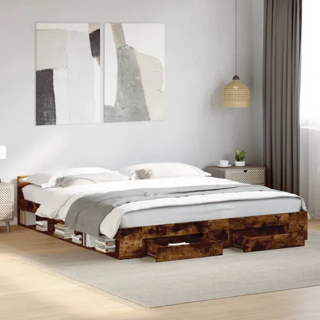 vidaXL Bedframe met lades bewerkt hout gerookt eikenkleurig 200x200 cm