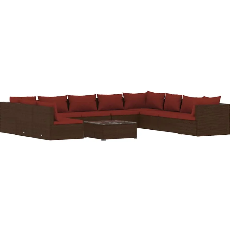 vidaXL 11-delige Loungeset met kussens poly rattan bruin, foto 4