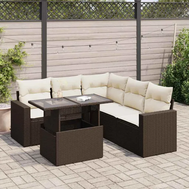vidaXL 6-delige Loungeset met kussens poly rattan bruin, foto 2