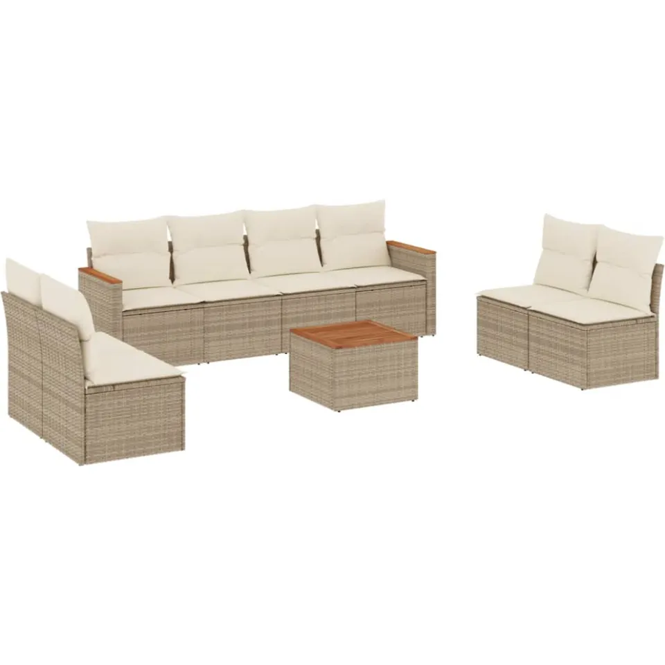 vidaXL 9-delige Loungeset met kussens poly rattan beige, foto 3