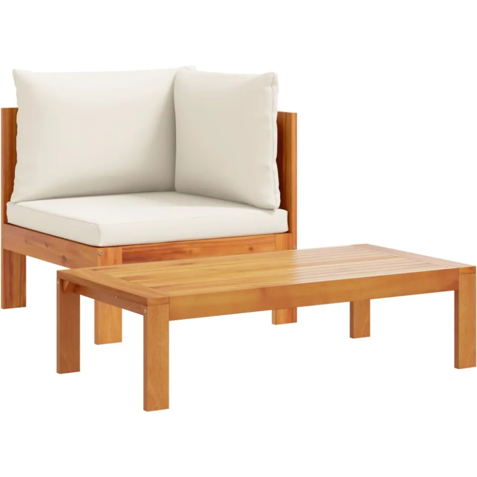 vidaXL 5-delige Loungeset met kussens massief acaciahout crème, foto 3