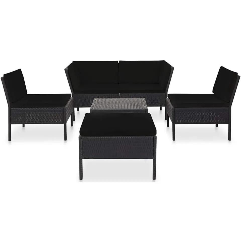 vidaXL 6-delige Loungeset met kussens poly rattan zwart, foto 2