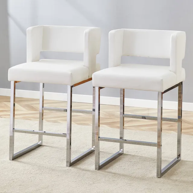 Clruro Barstoelen - 91,4 cm - 2 Stuks met Vierkante Zitting - PU en Metaal - Meerdere Kleuren Wit + zilver