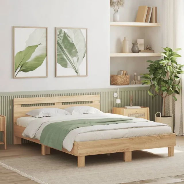 vidaXL Bedframe met hoofdeinde en LED sonoma eikenkleurig 150x200 cm Bruin
