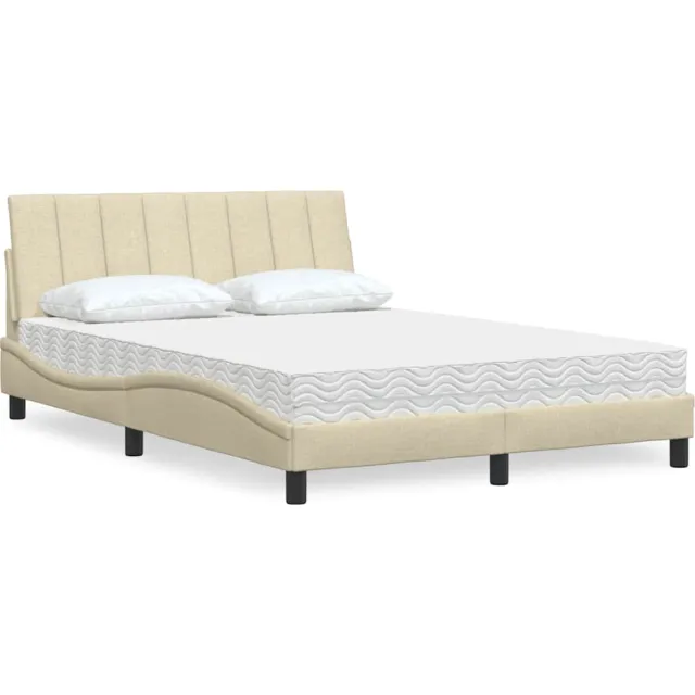 vidaXL Bed met matras "Hanko" stof crèmekleurig 140x190 cm