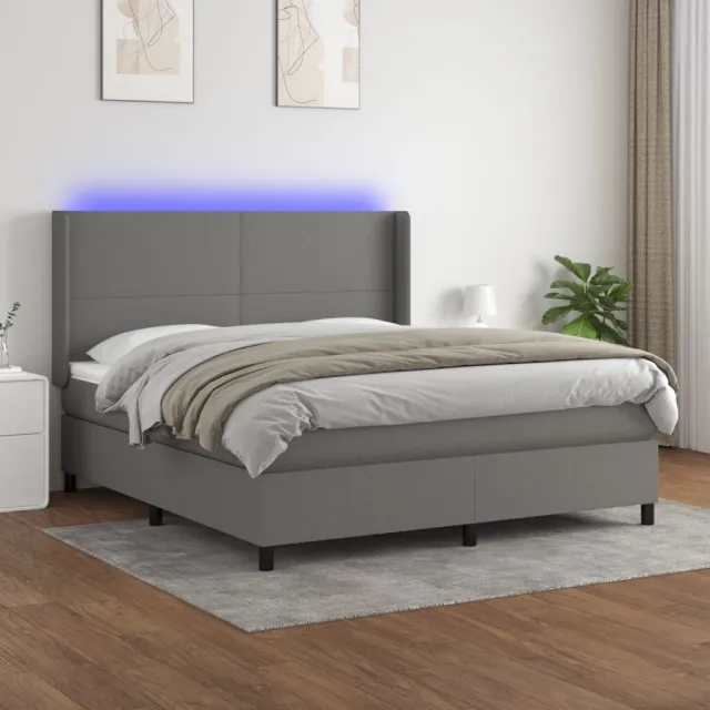 vidaXL Boxspring met matras en LED stof donkergrijs 160x200 cm grijs