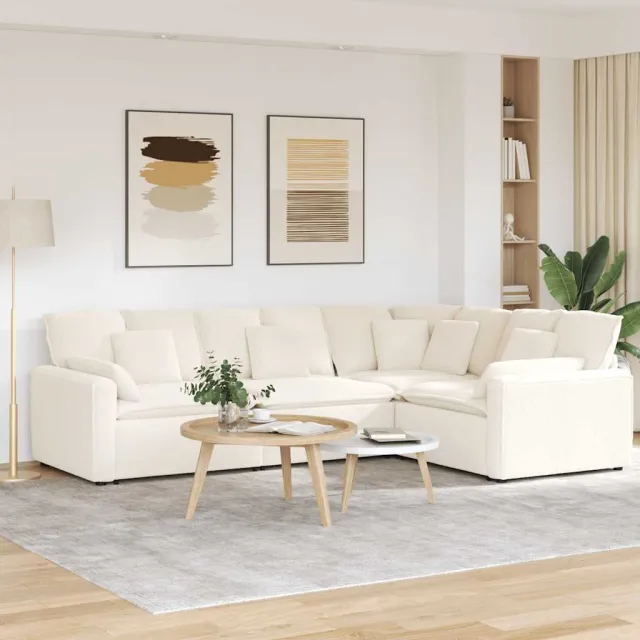 vidaXL Modulaire bank met kussens gekrulde wolachtige stof crème