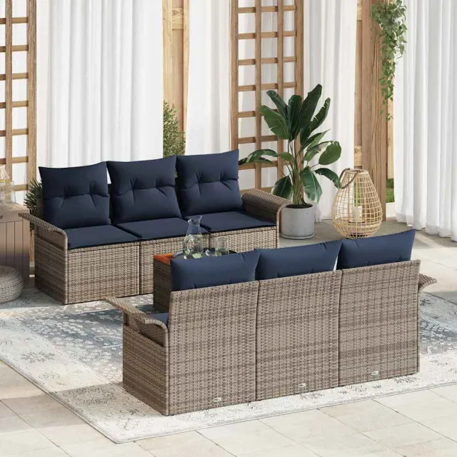 vidaXL Tuinbankenset 7 st Grijs poly rattan
