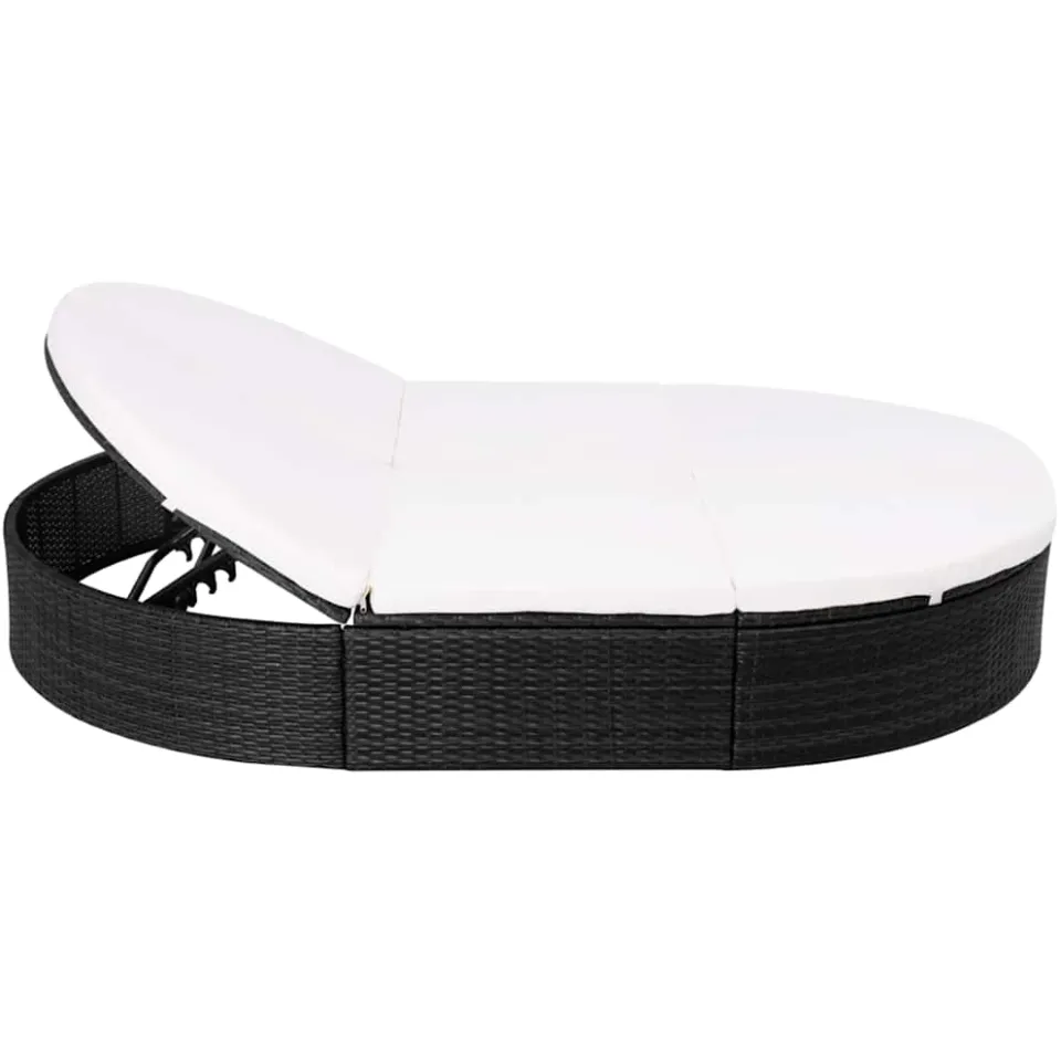 vidaXL Loungebed met kussen poly rattan zwart, foto 3