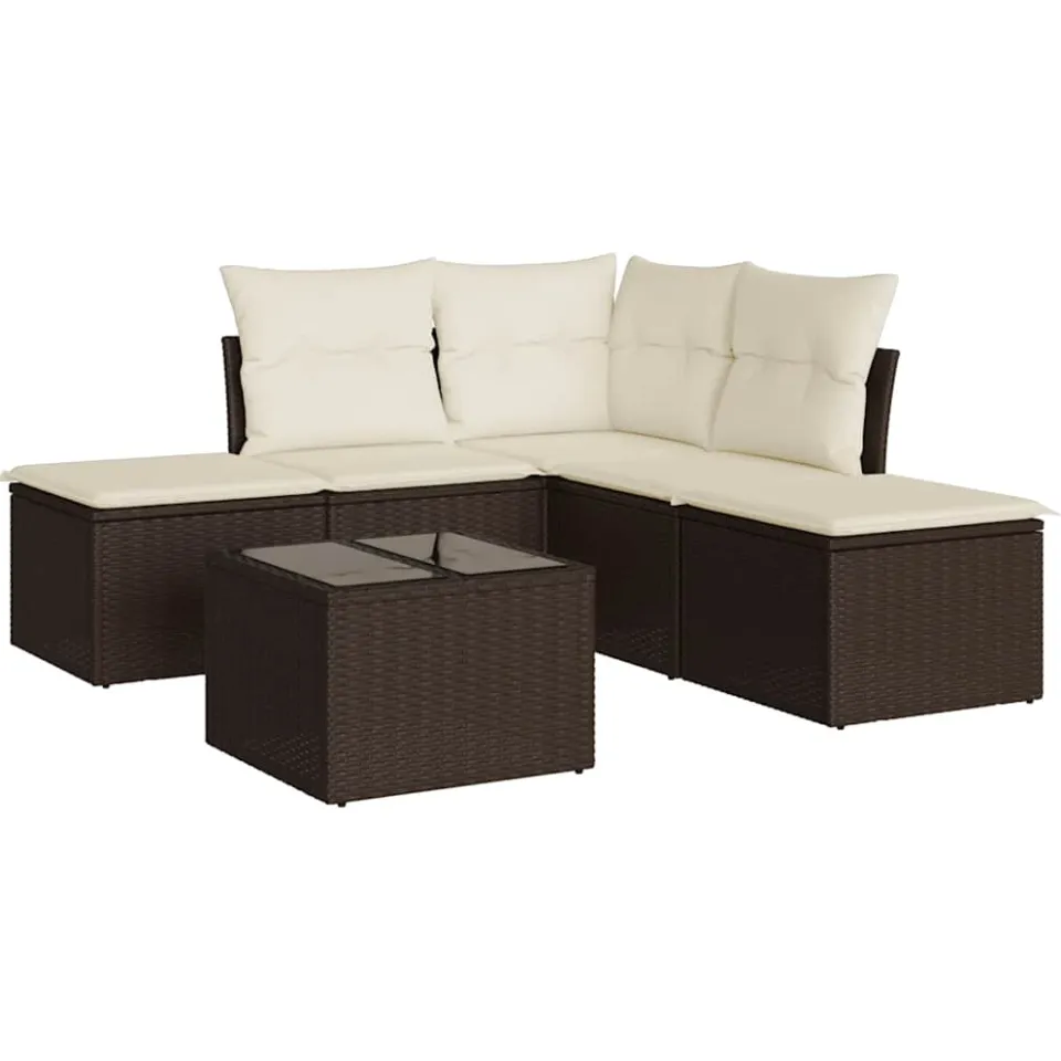 vidaXL 6-delige Loungeset met kussens poly rattan bruin
