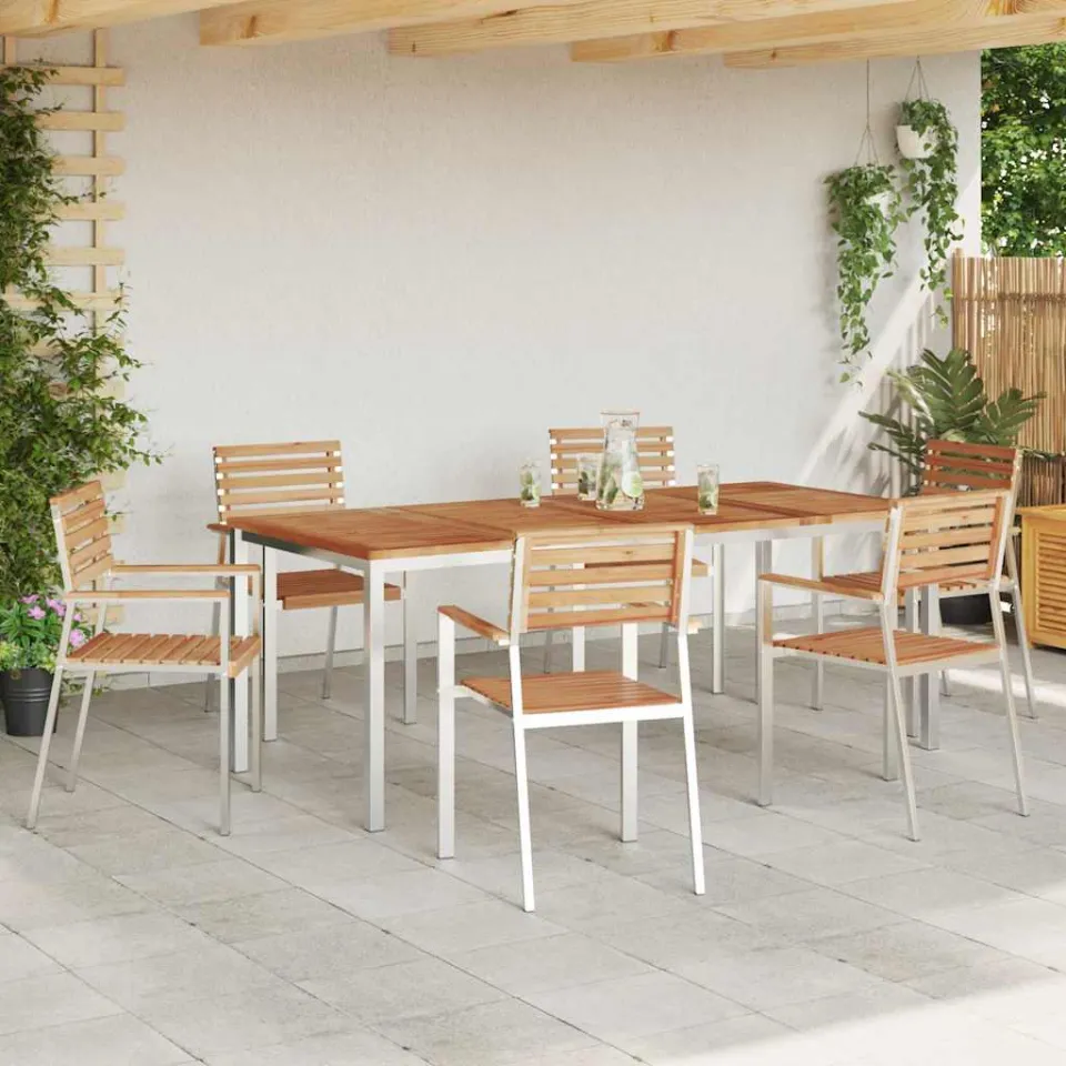 vidaXL Tuin eettafelset 7 st Massief Teakhout en RVS, foto 3