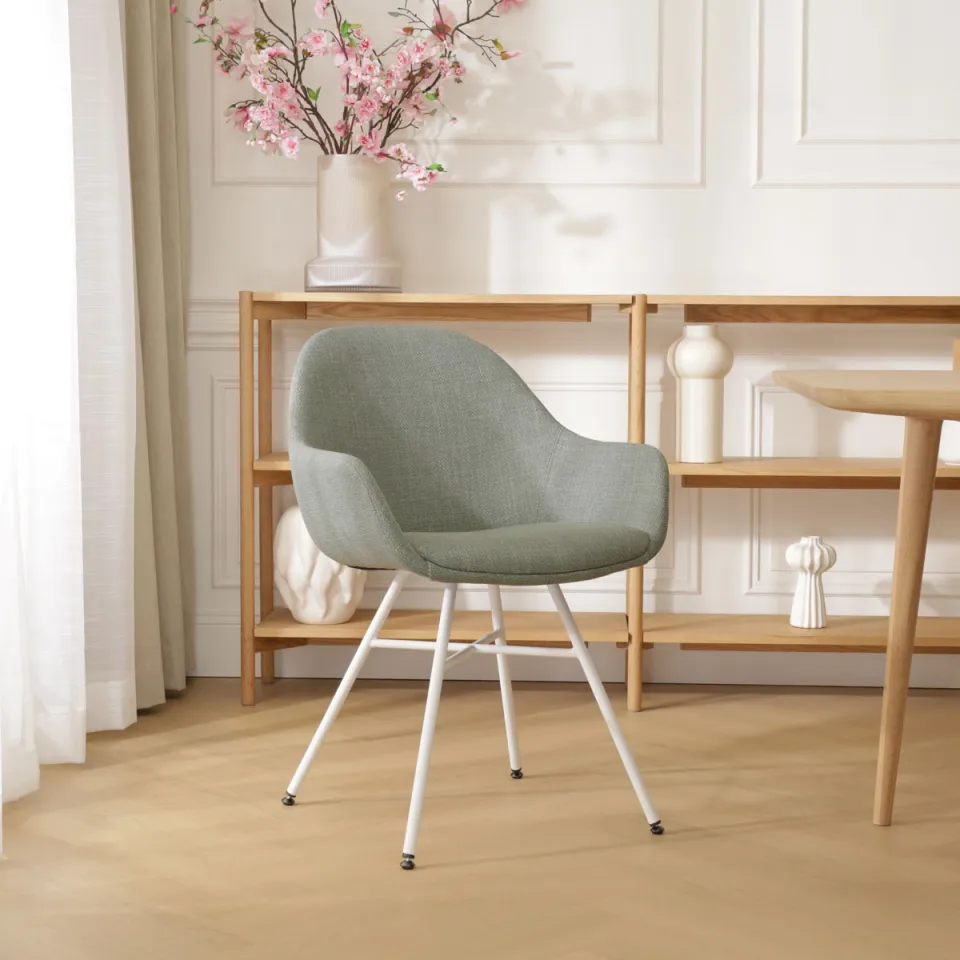Nolon Noa-Mae eetkamerstoel saliegroen - wit onderstel, foto 2